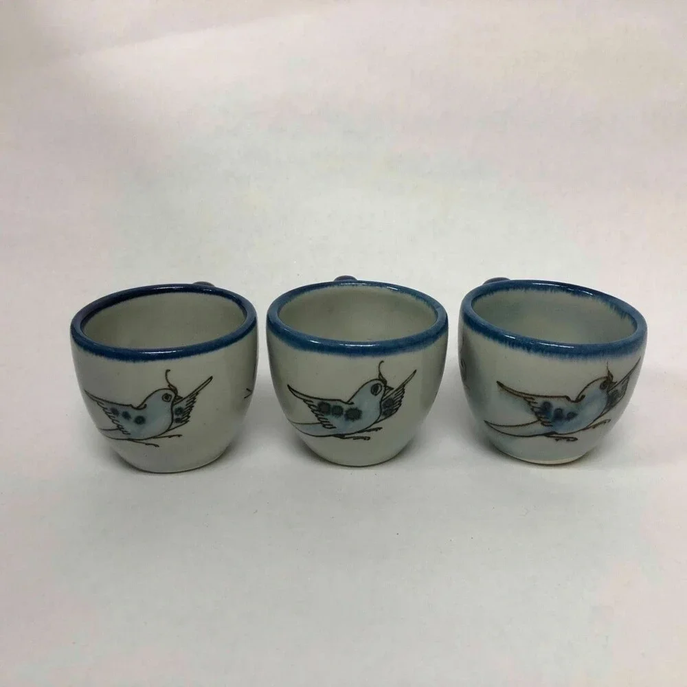 TM Mexico Bird Butterfly Blue Lot of‎ 3 Small Cups 2